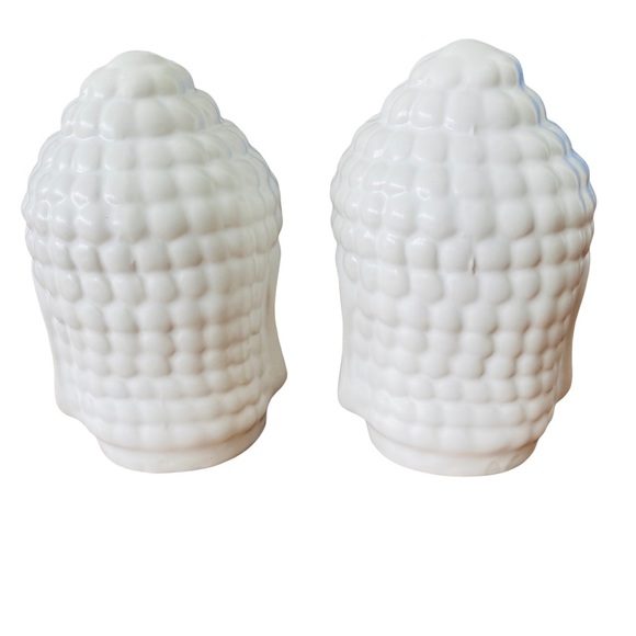 NEW Set of 2 Small White Buddha Head Ceramic Statues - Picture 3 of 11